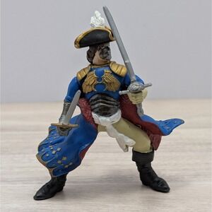 Papo Pirate Captain Dual Swords 2005 Blue Coat Tricorn Hat Figure Corsair PVC